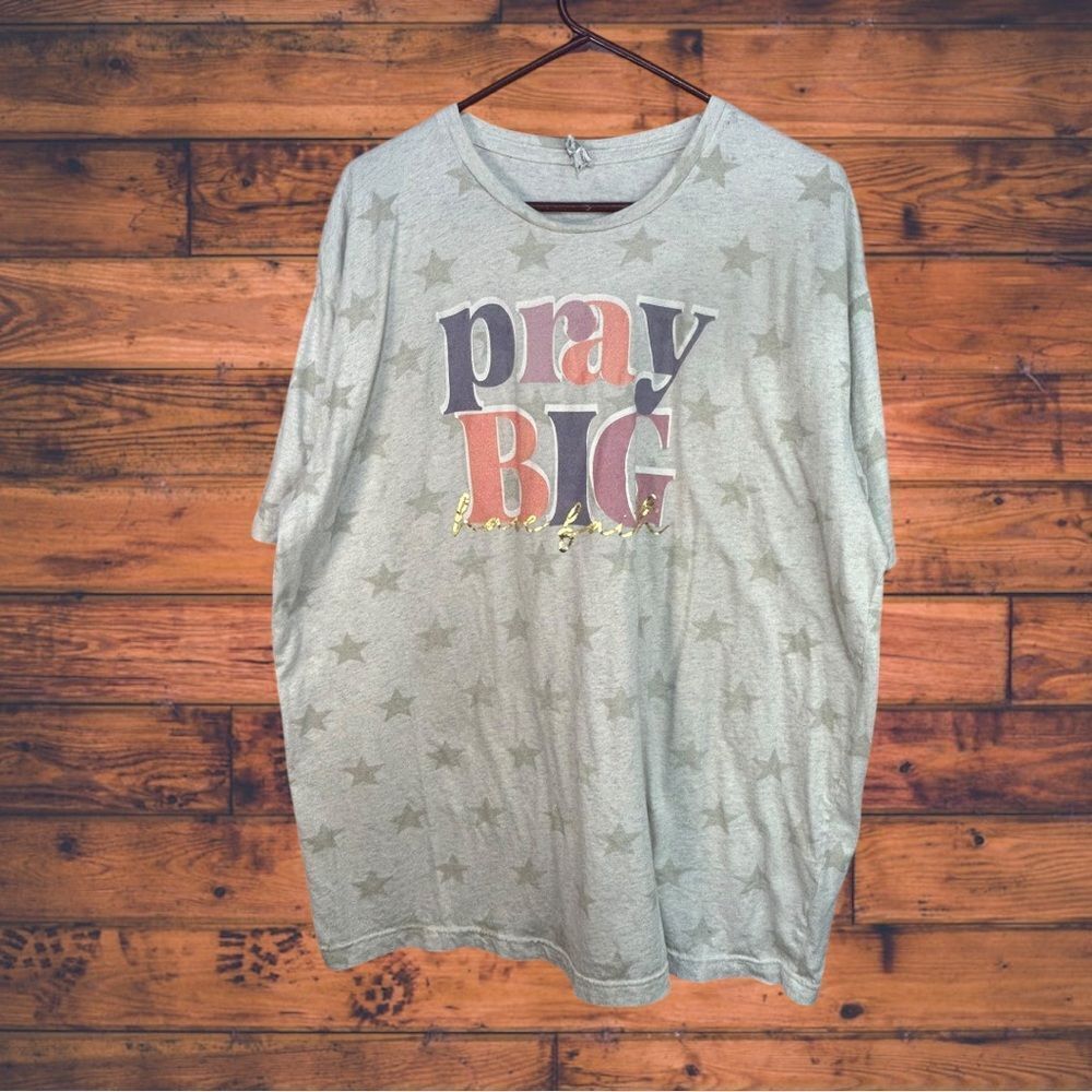 5 for $25🔥Code Five "Pray‎ Big Have Faith" Star Print Grey T-Shirt 2XL